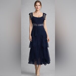 Navy Fairy Tulle Gown Sheer Lace Bodice Romantic Prom Cottagecore whimsical